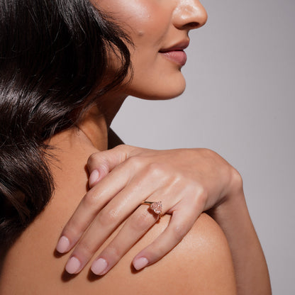 Close-up of 3 carat pink heart-cut lab-grown diamond in the Muse Float Ring