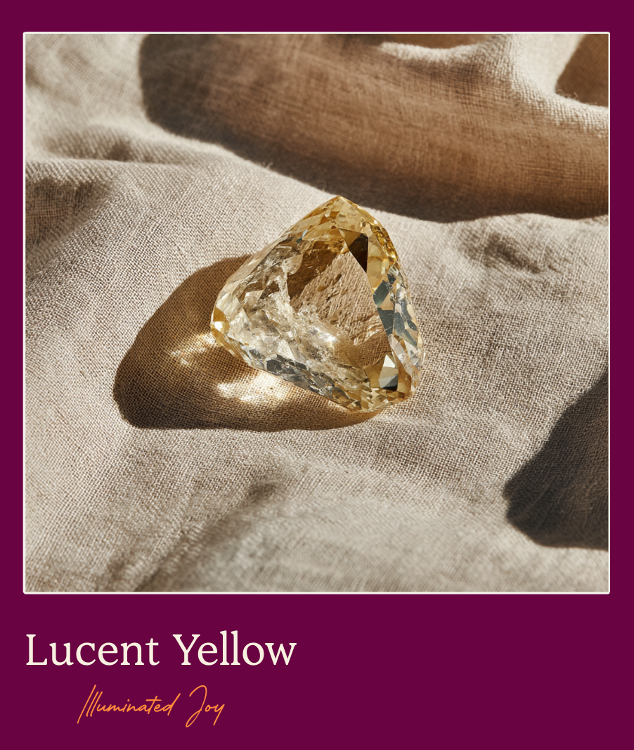 Lucent Yellow rough diamond representing Illuminated Joy. Candy by Shaina yellow lab-diamond colour. 
